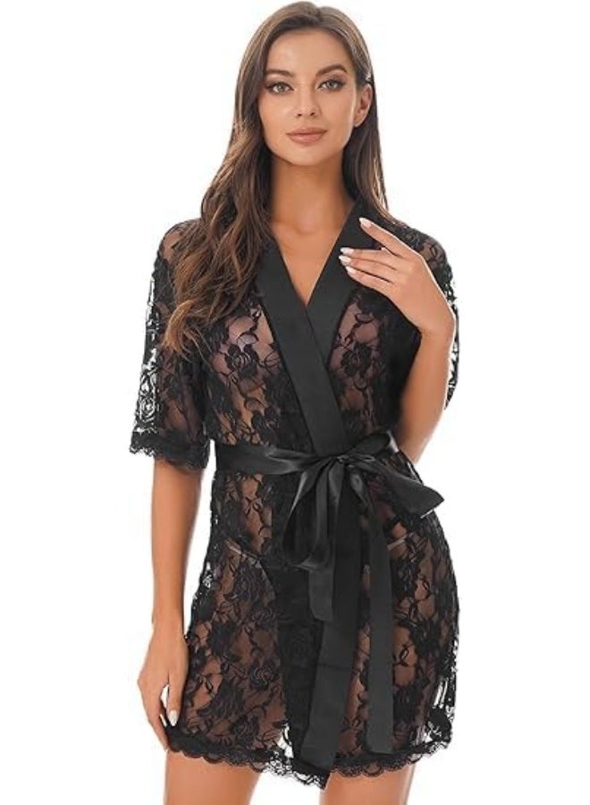 ناكسوس طقم لانجري نسائي من ناكسوس، مصنوع من الدانتيل الشفاف بنقوش ذاتية، بياقة هالتر، فستان نوم مزين بالزهور، فستان نوم حريري، ملابس داخلية - Image 1